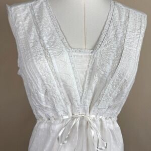 Y2K Monsoon Cottagecore Milkmaid Eyelet Lace Cotton Blouse Prairie Boho S